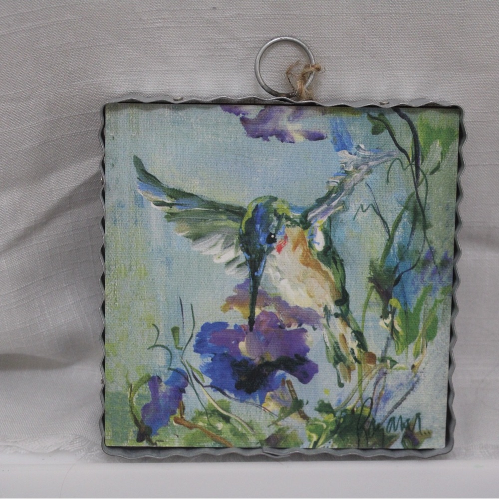 The Round Top Collection’s Brand New 6” square tin framed Hummingbird Art Tile